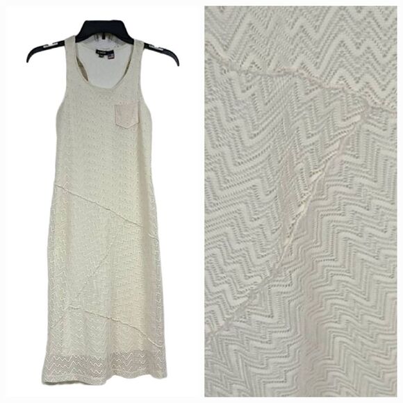 Zunie Beige Chevron Lace Panel Sheath Tween Dress Girls 16 Sleeveless Tank Boho - Picture 1 of 10
